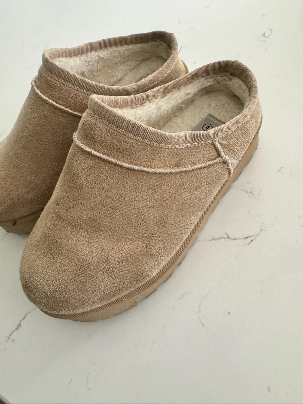 Link Plush-Lined Slip-On Mules - Tan